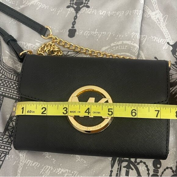 Mk Envelope Mk Emblem Clasp with Gold Chain and Logo Leather Cross Body Bag - Picture 3 of 15
